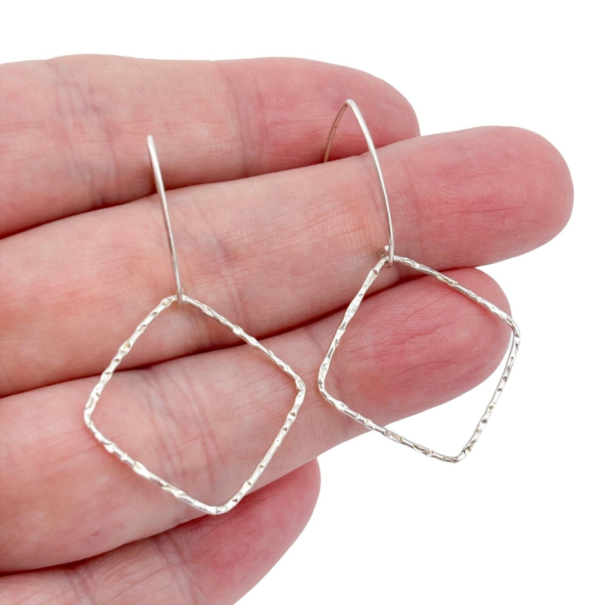 Vintage Sterling Silver 925 Textured Diamond-Shaped Dangle Earrings