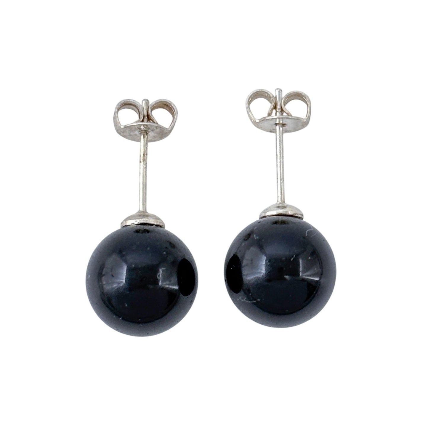 Vintage Sterling Silver 925 Black Onyx Ball Stud Earrings