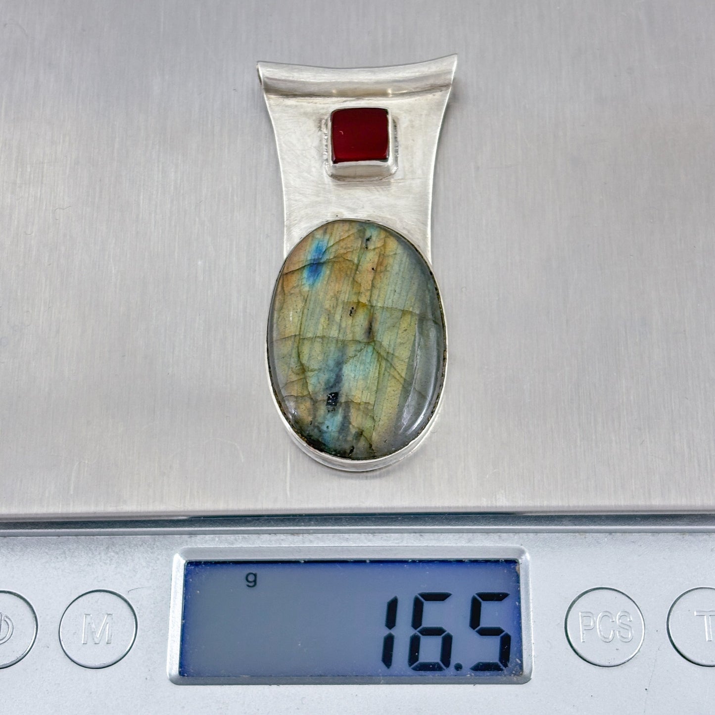 Vintage Sterling Silver 925 Labradorite Carnelian Pendant