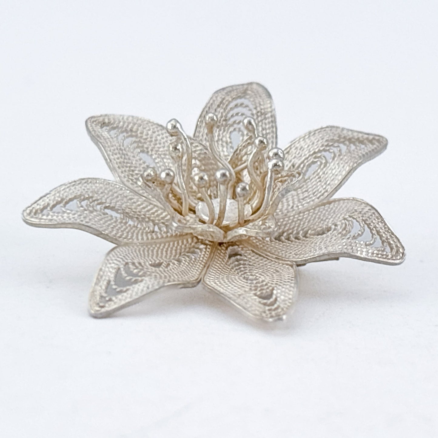 Vintage Sterling Silver 925 Filigree Flower Brooch