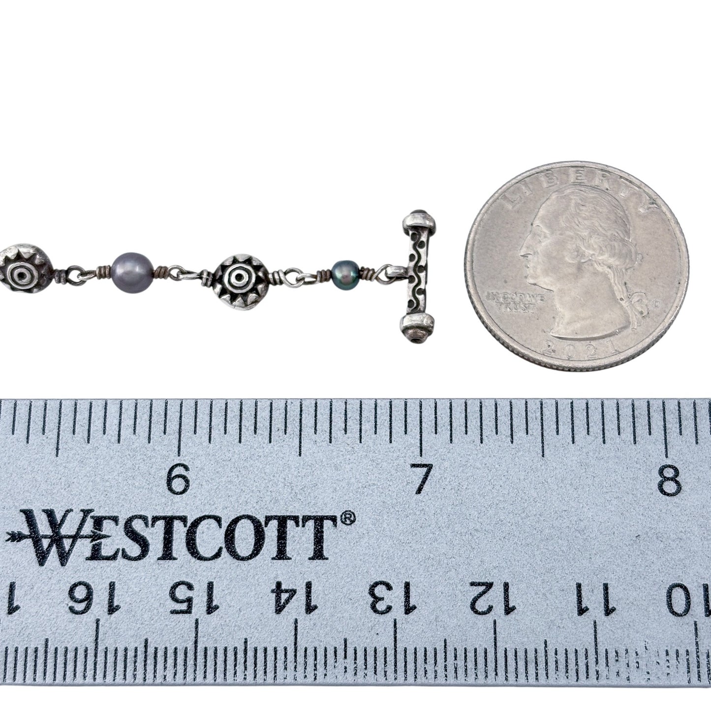 Vintage Sterling Silver 925 Gray Pearl Toggle Bracelet 7"