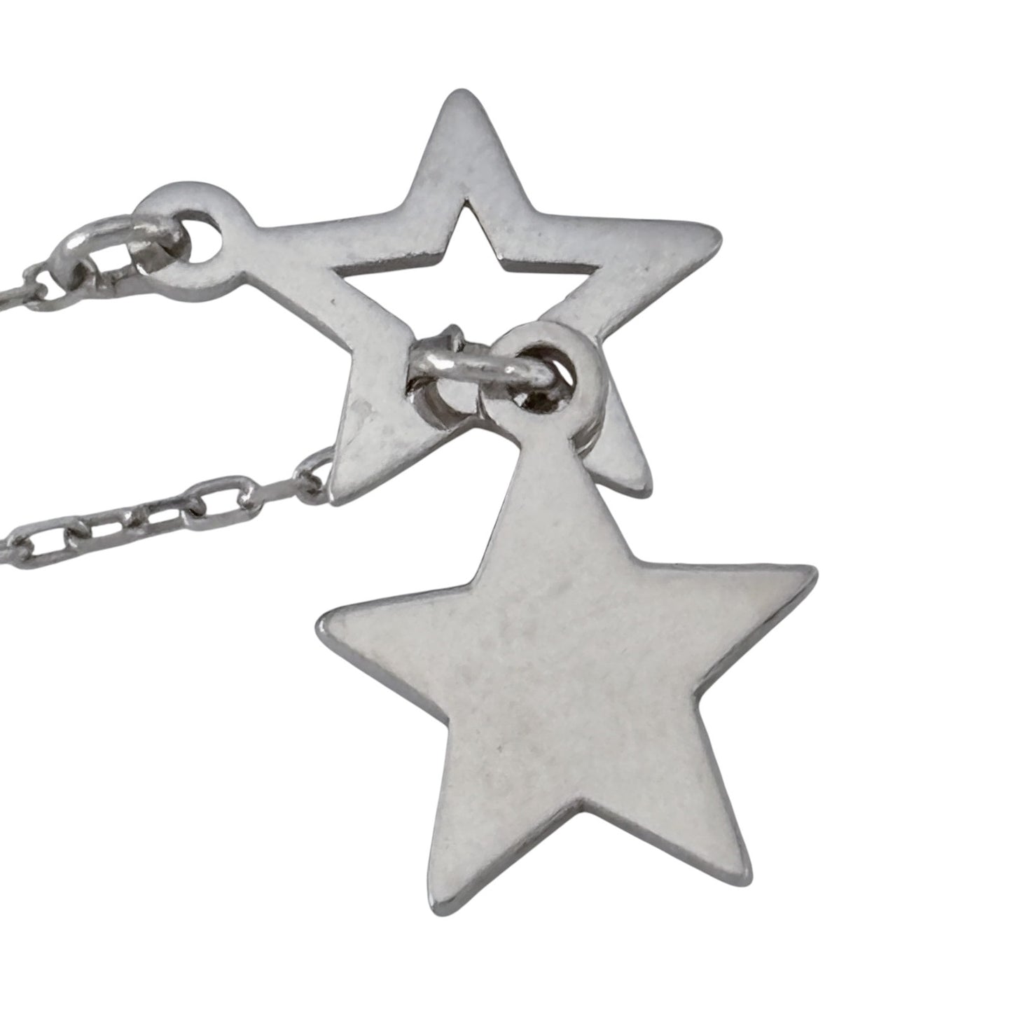 Vintage Sterling Silver 925 Double Star Pendant Necklace 14"-15.5"
