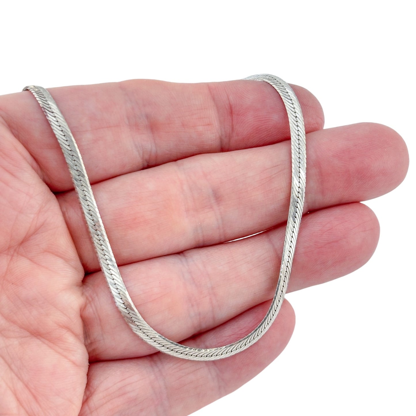 Vintage Italy Sterling Silver 925 Herringbone Chain Necklace 18"