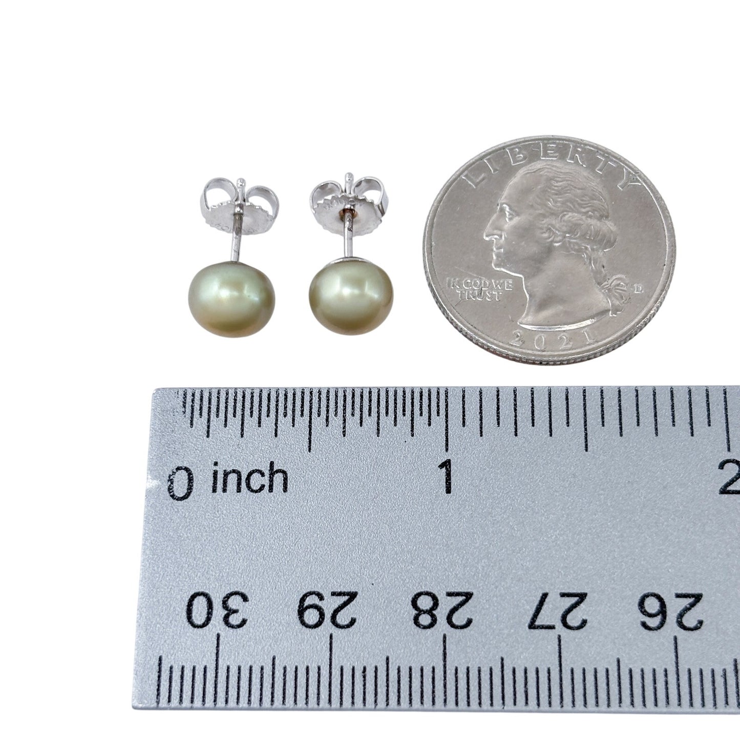 Vintage Sterling Silver 925 Golden Pearl Stud Earrings