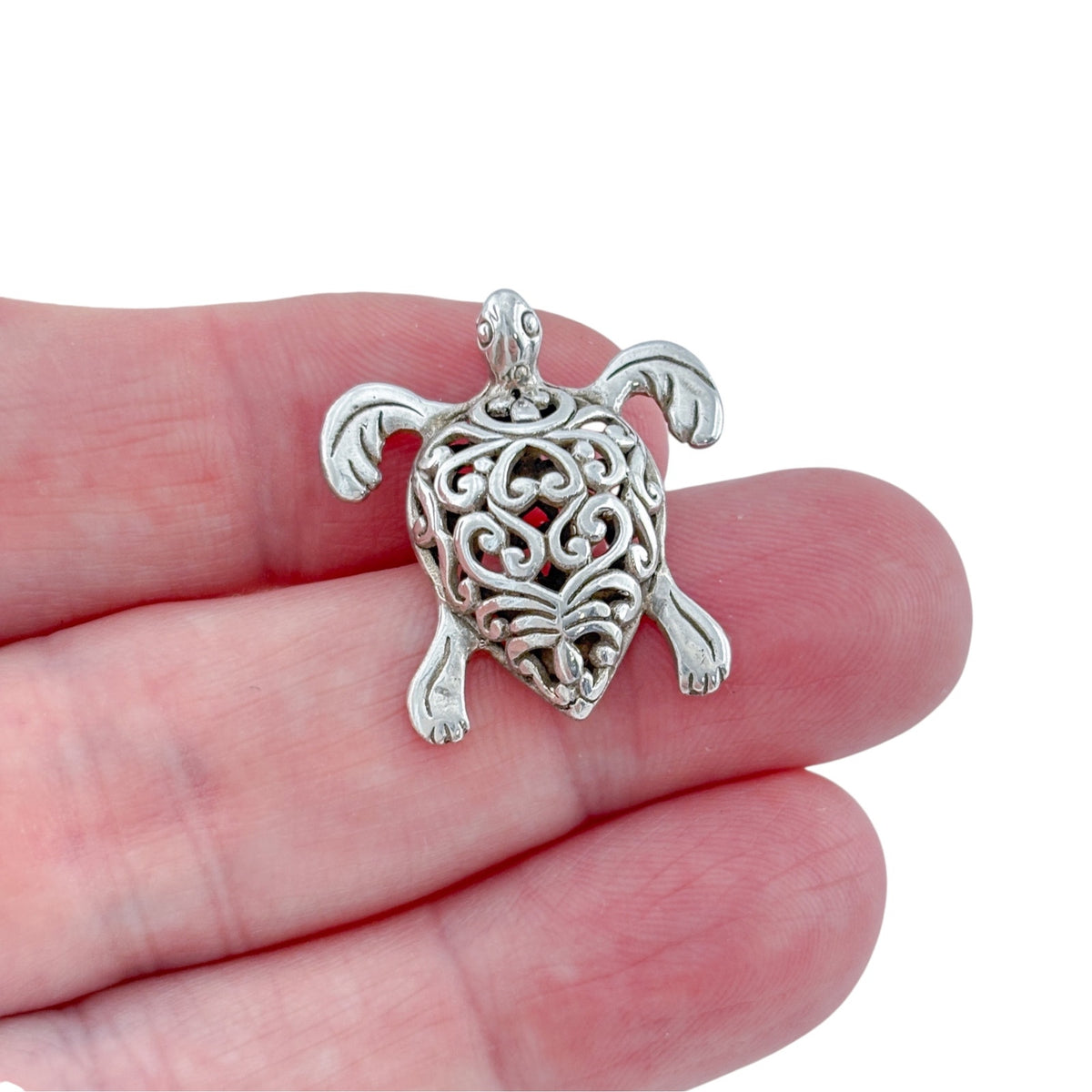 Vintage Sterling Silver 925 Filigree Sea Turtle Pendant