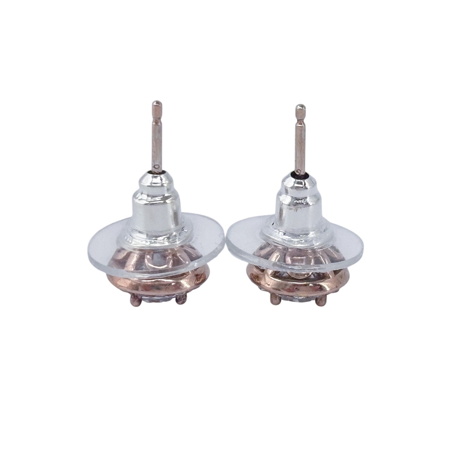 Vintage Rose Gold-Tone Sterling Silver 925 Cubic Zirconia Halo Stud Earrings