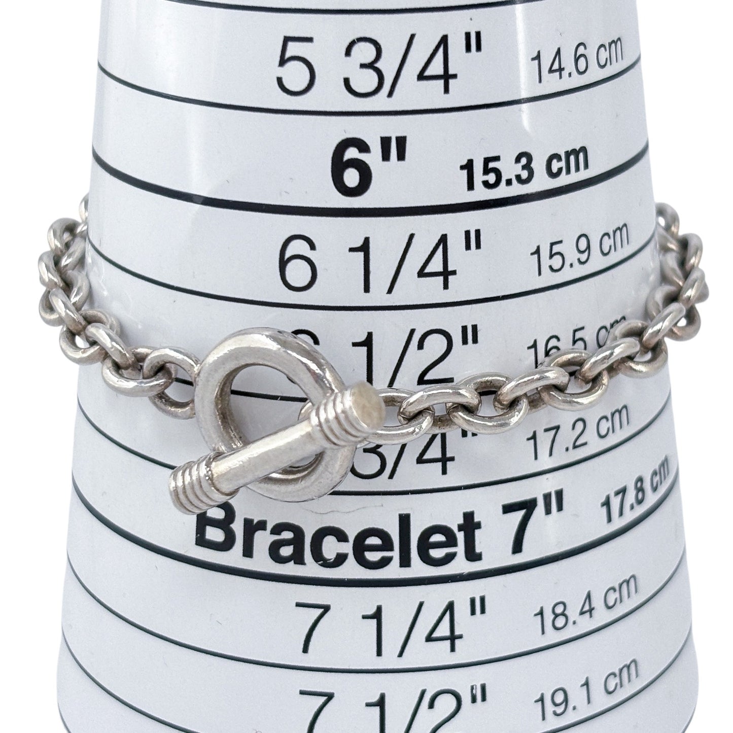 Vintage Sterling Silver 925 4mm Toggle Chain Bracelet 7"