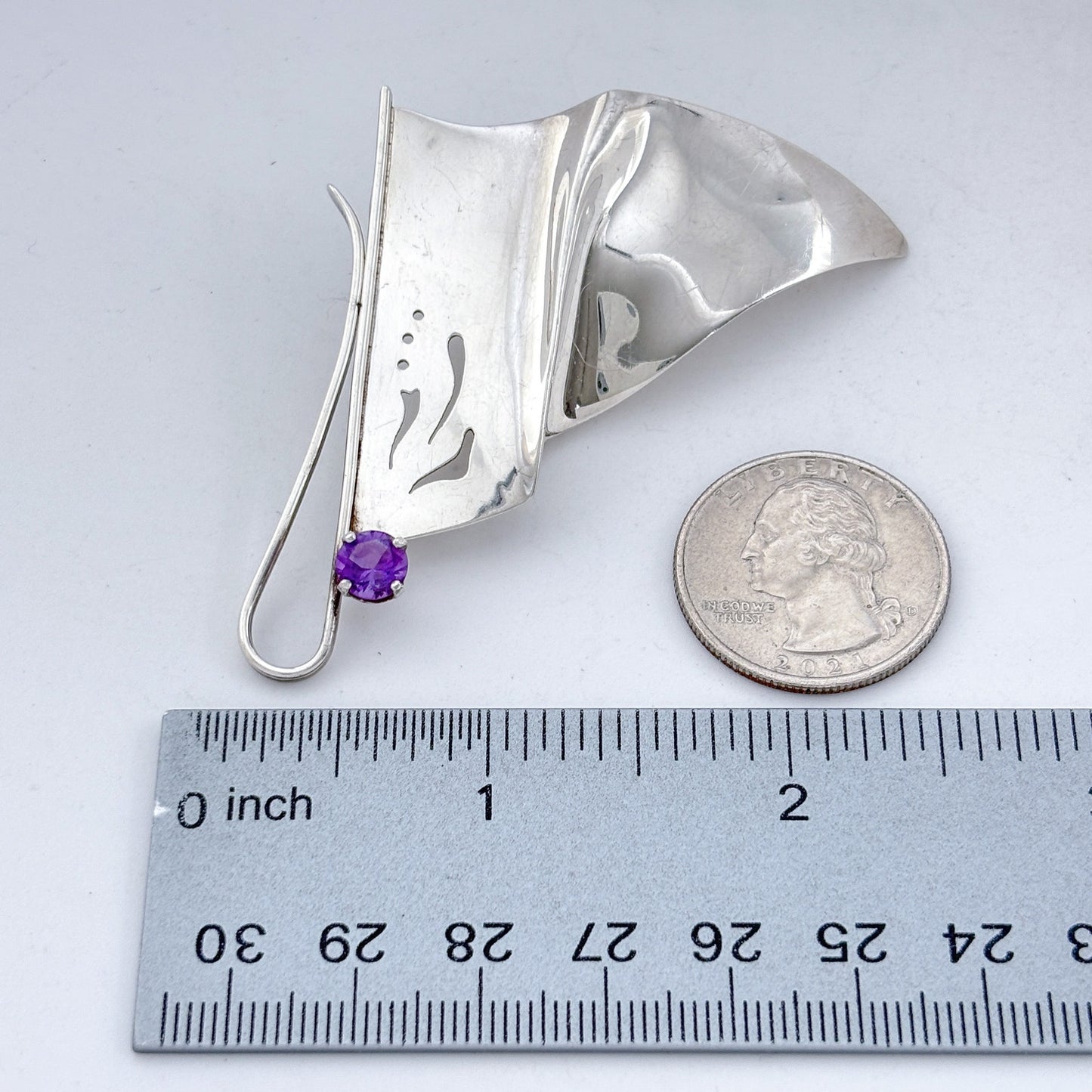 Vintage Sterling Silver 925 Amethyst Abstract Butterfly Brooch