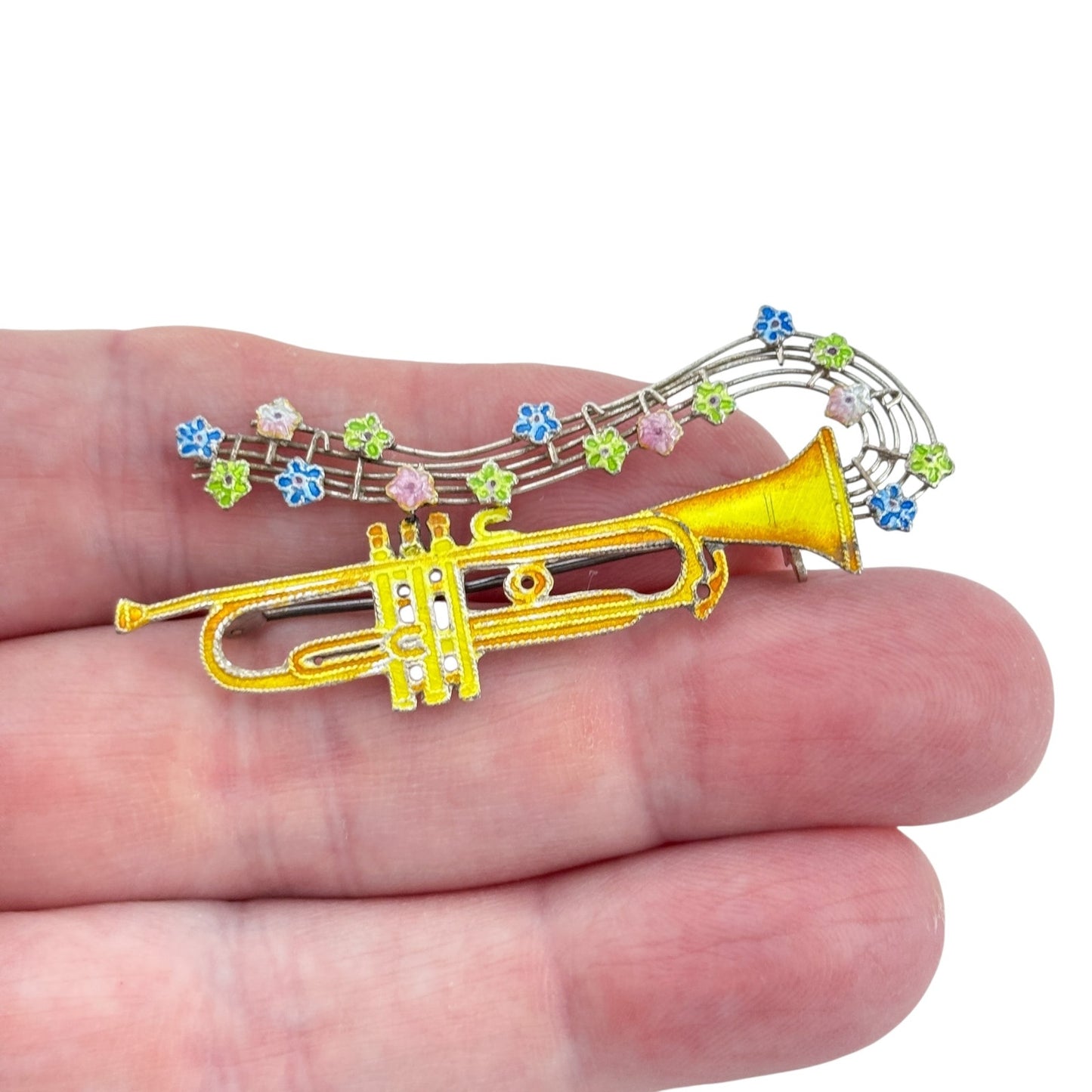 Vintage Sterling Silver 925 Trumpet Music Brooch