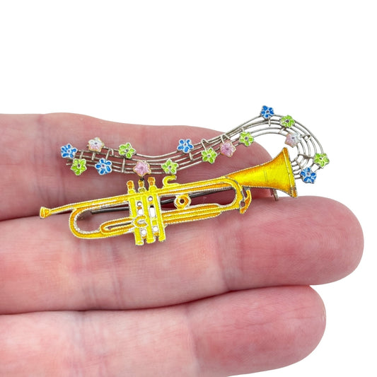 Vintage Sterling Silver 925 Trumpet Music Brooch