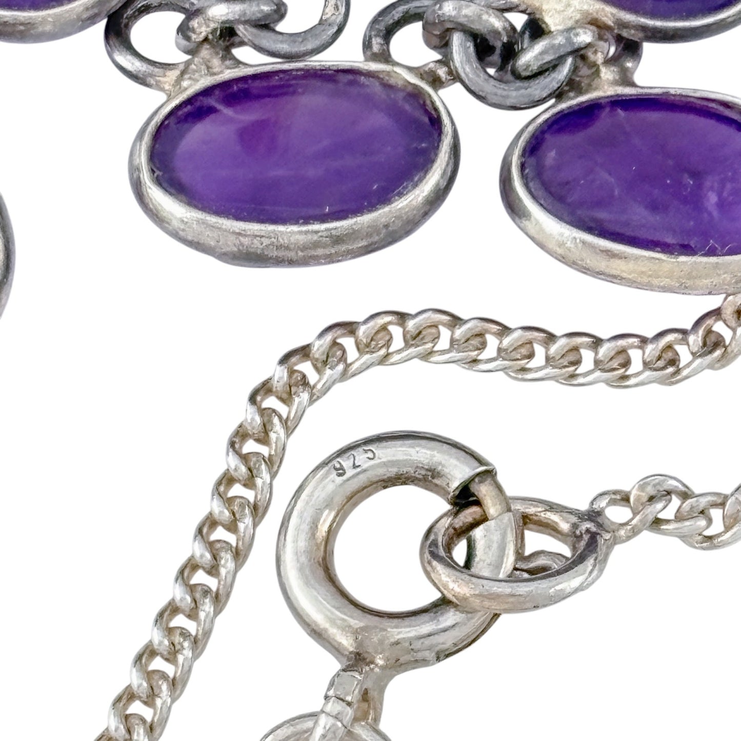 Vintage Sterling Silver 925 Amethyst Layered Bib Necklace Pendant 17"
