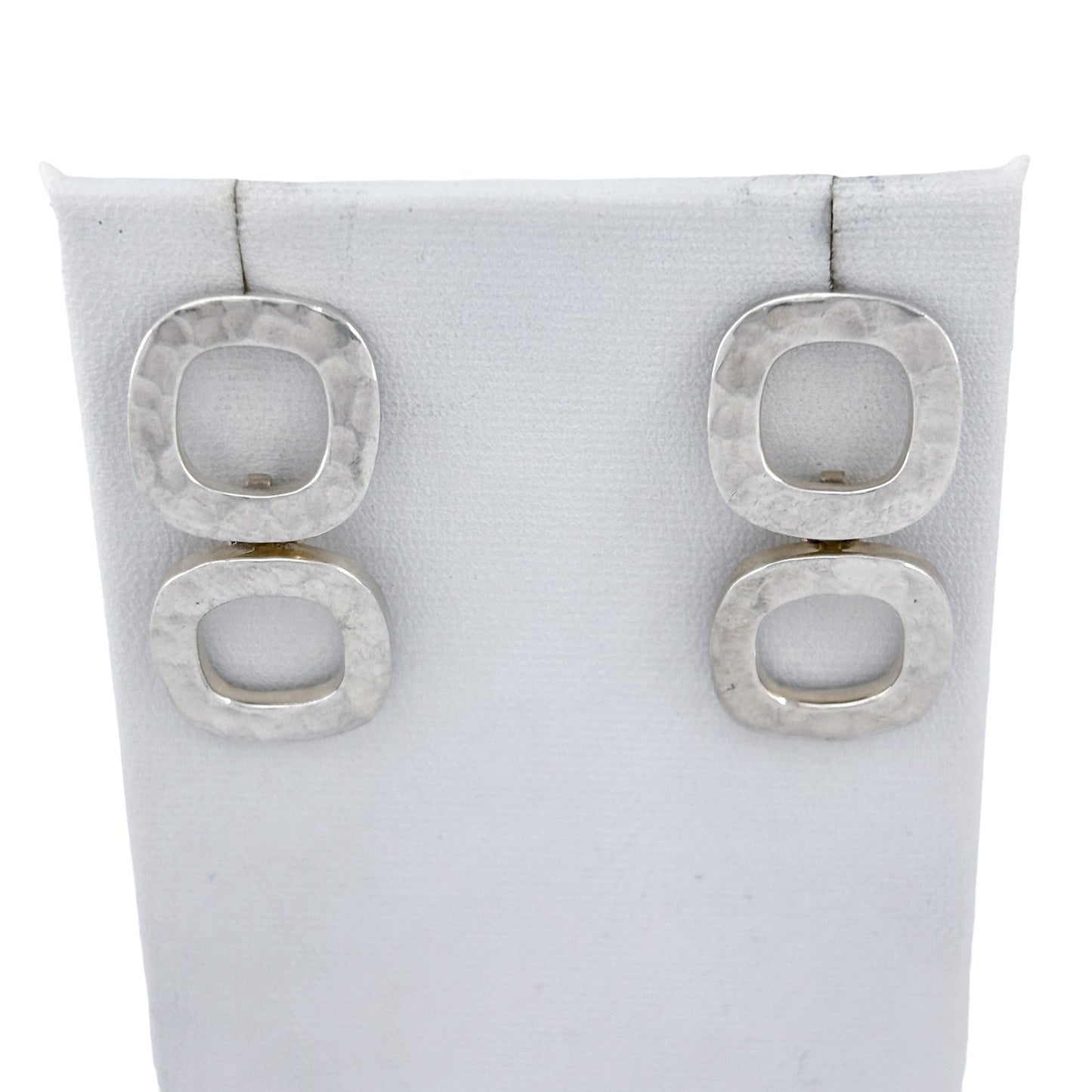 Vintage Sterling Silver 925 Hammered Double Square Earrings