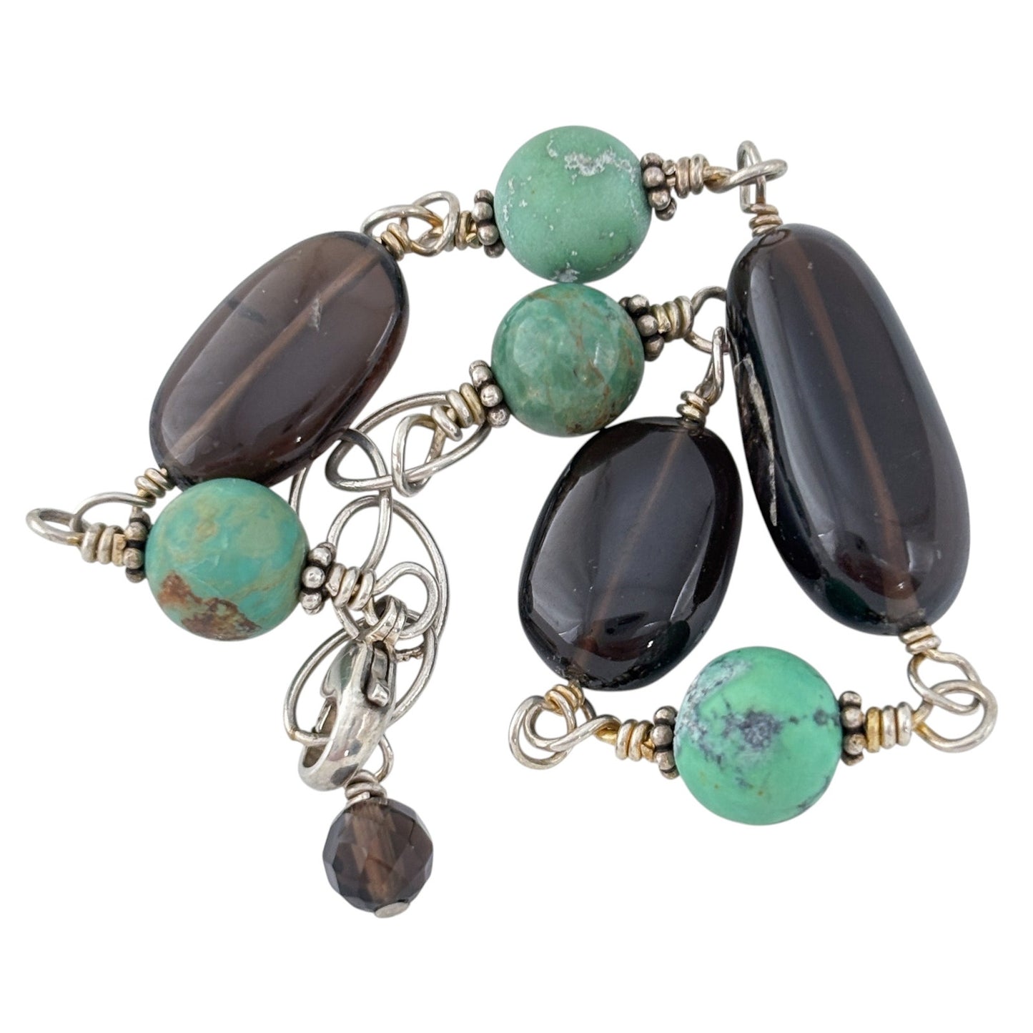 Vintage Sterling Silver 925 Turquoise Smoky Quartz Bracelet 7.5"-8.5"