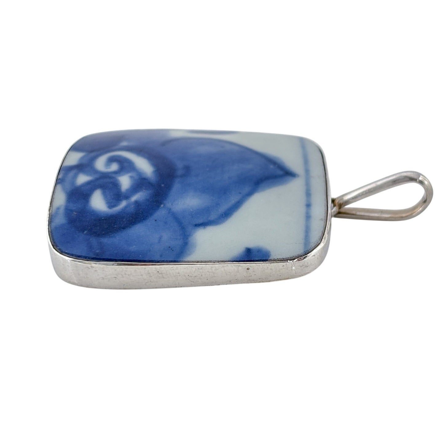 Vintage Sterling Silver 925 Square Porcelain Pendant