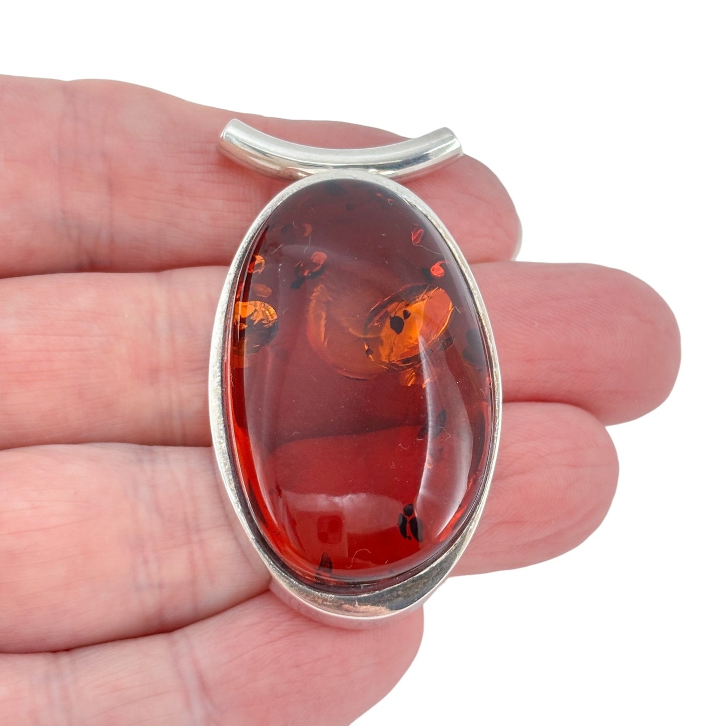 Vintage Sterling Silver 925 Amber Oval Pendant