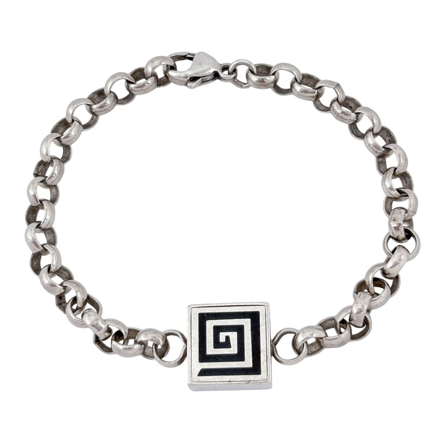Vintage Sterling Silver 925 Onyx Square Spiral Bracelet 7"