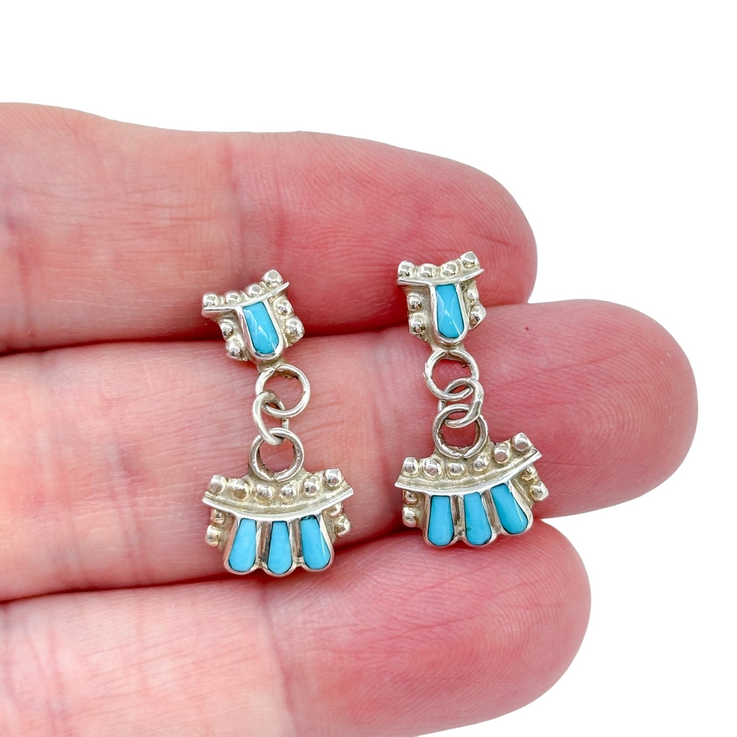 Vintage Sterling Silver 925 Zuni Petit Point Turquoise Earrings