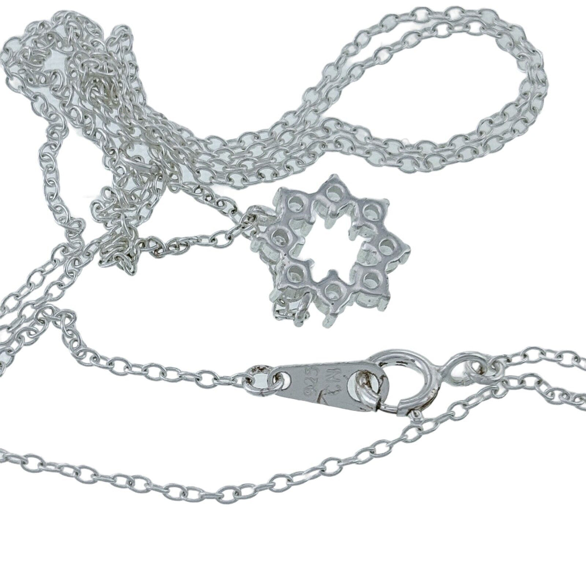 Vintage Sterling Silver Cubic Zirconia Snowflake Pendant Necklace 16"-18"