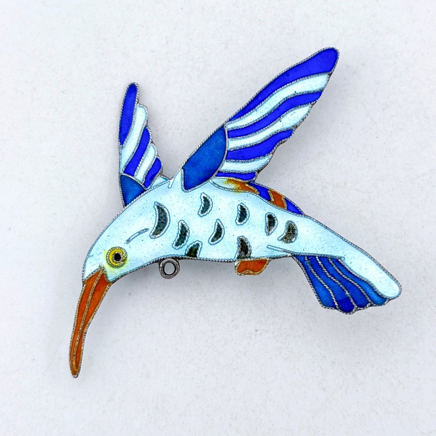Vintage Sterling Silver 925 Hummingbird Enamel Brooch