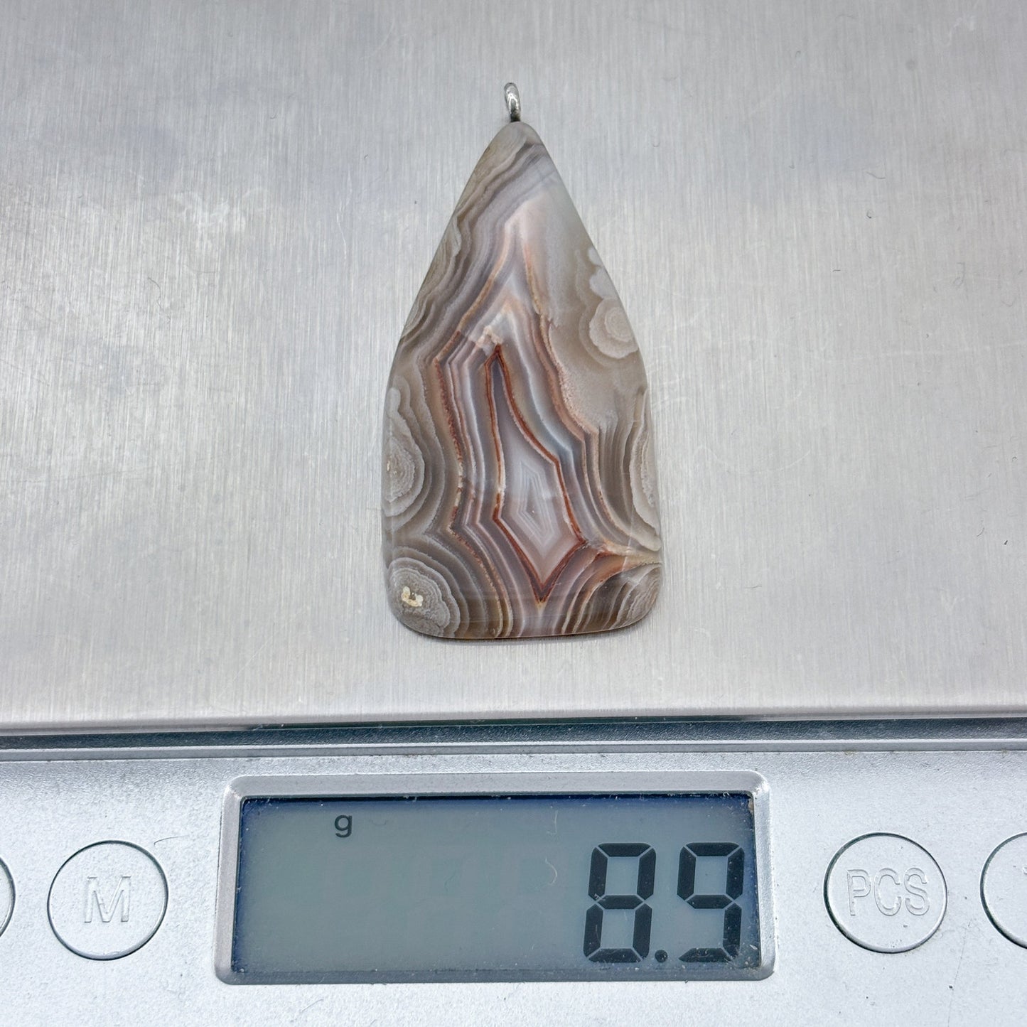 Vintage Sterling Silver 925 Gray Banded Agate Pendant