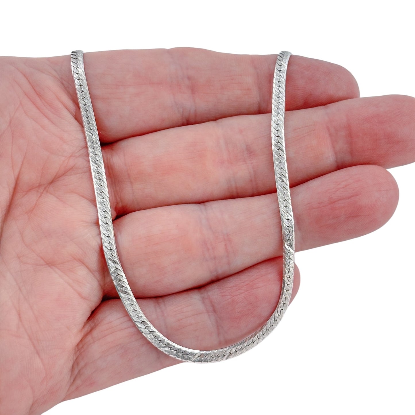 Vintage Italian Sterling Silver 925 Herringbone Chain Necklace 30"