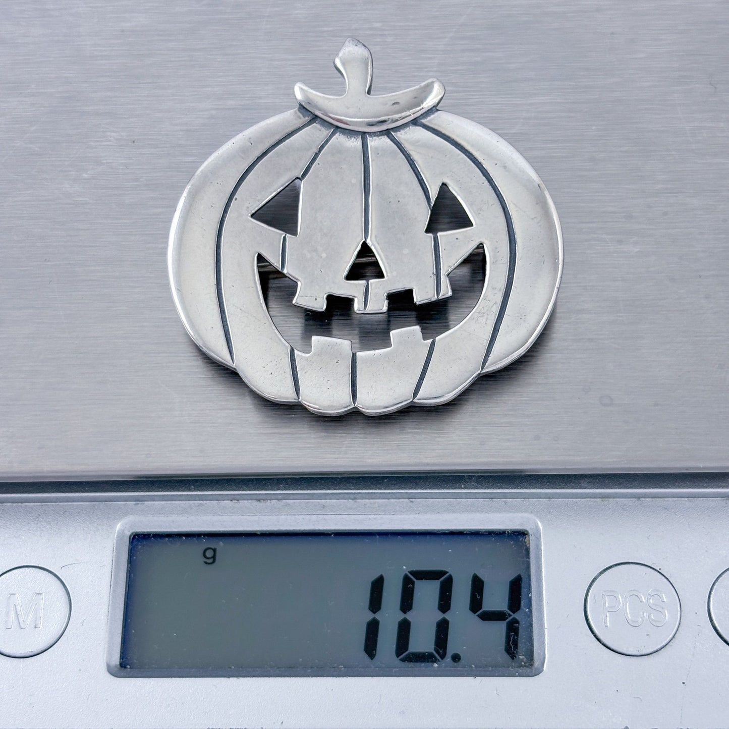 Vintage Sterling Silver 925 Jack O Lantern Pumpkin Brooch