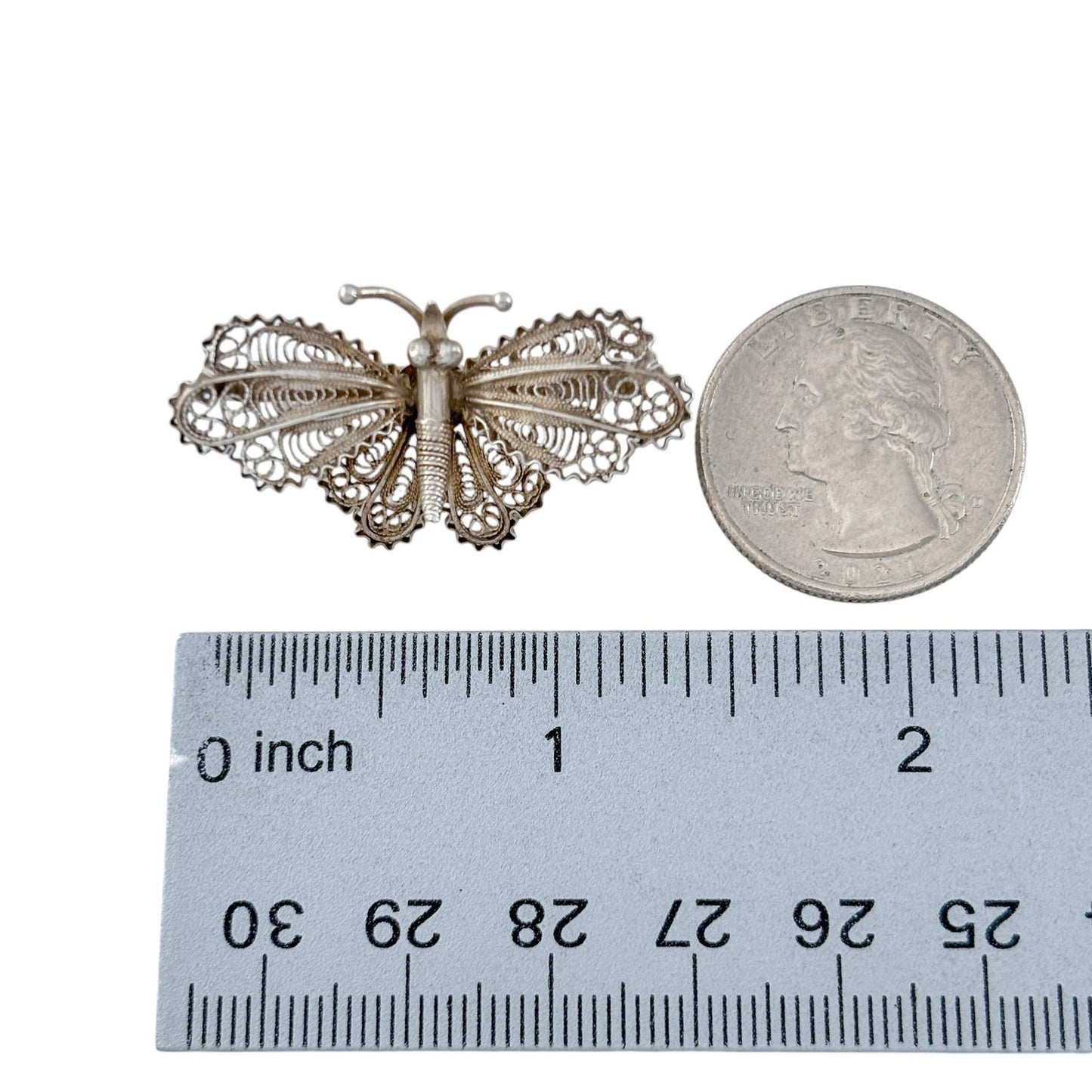 Vintage Sterling Silver 800 Filigree Butterfly Brooch