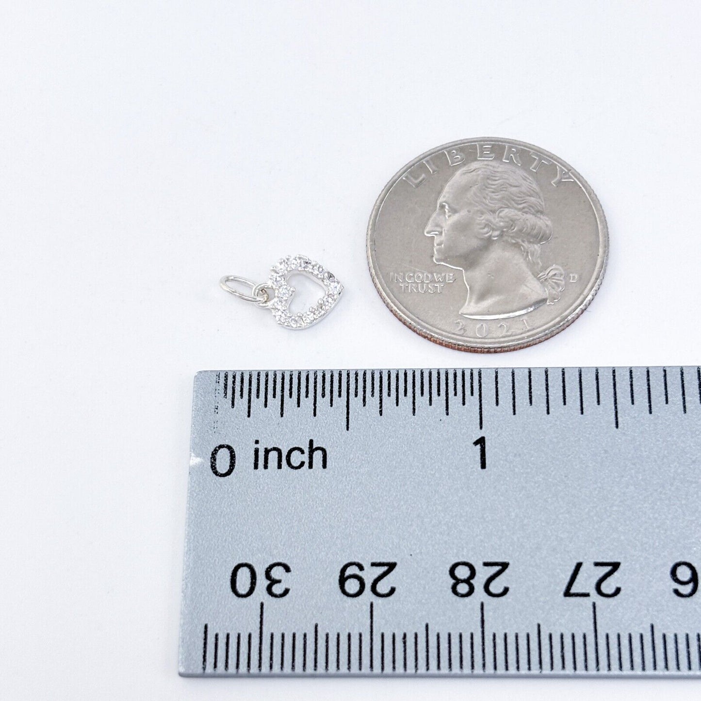 Vintage Sterling Silver 925 Cubic Zirconia Open Heart Charm Pendant