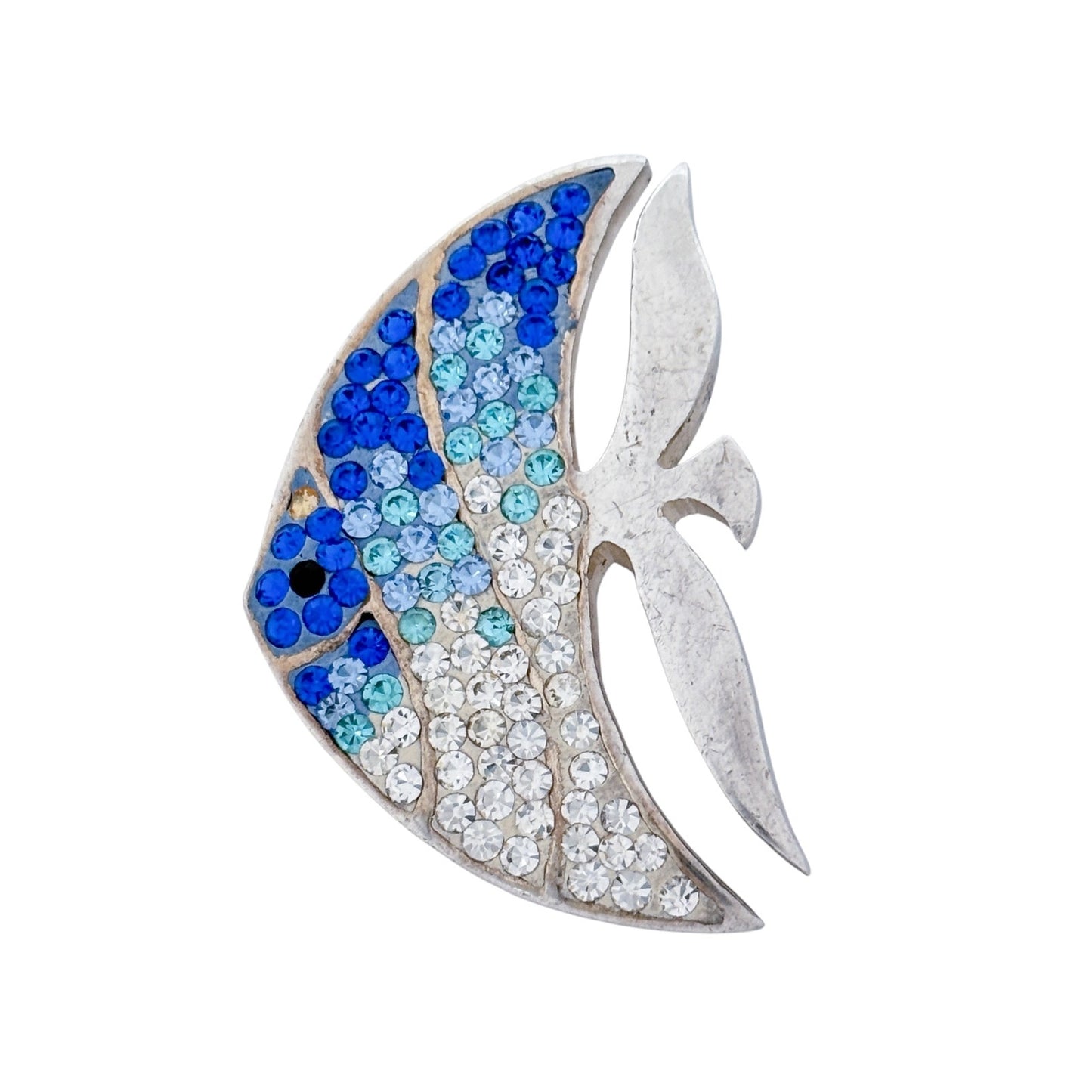 Vintage Sterling Silver 925 Blue Crystal Fish Pendant