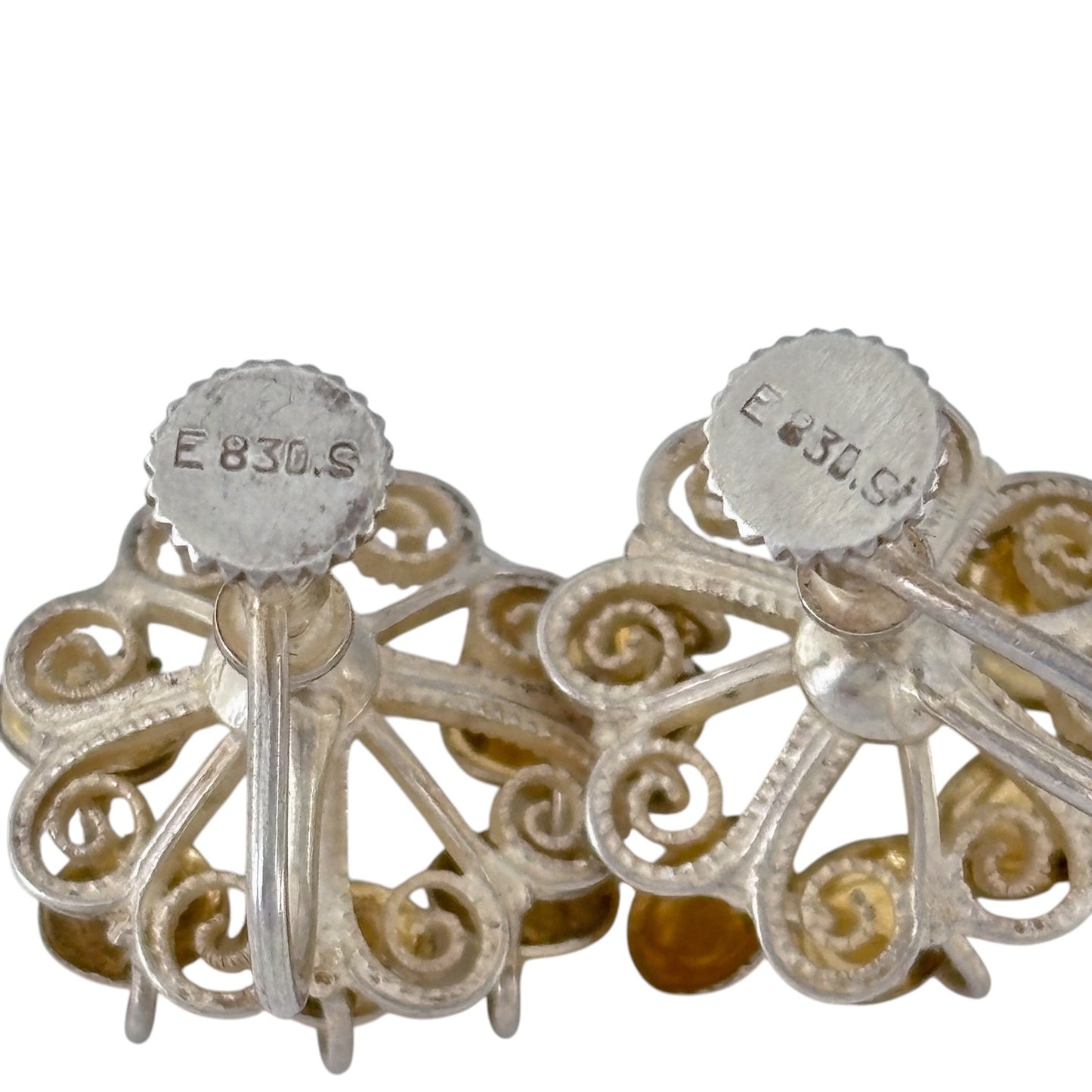 Vintage Silver 830 Gold Tone Disc Dangle Screwback Earrings