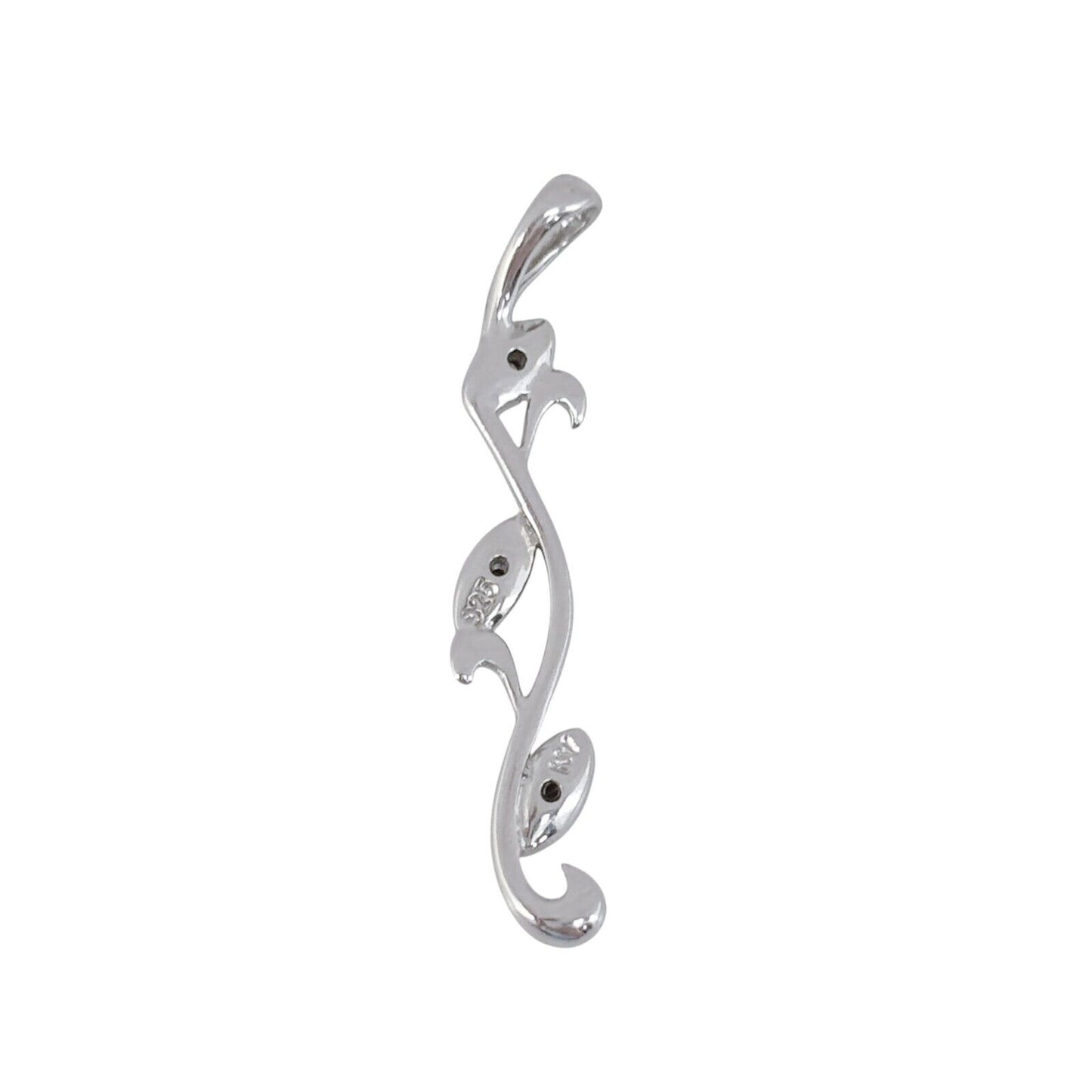 Vintage Sterling Silver 925 Diamond 0.03ctw Leaf Pendant