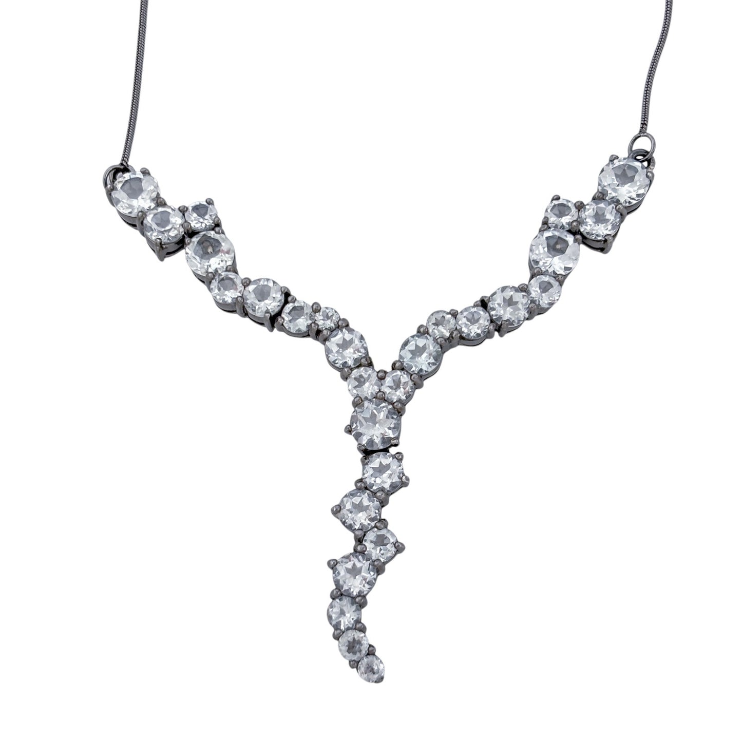 Vintage Sterling Silver 925 White Topaz Y Necklace 20"
