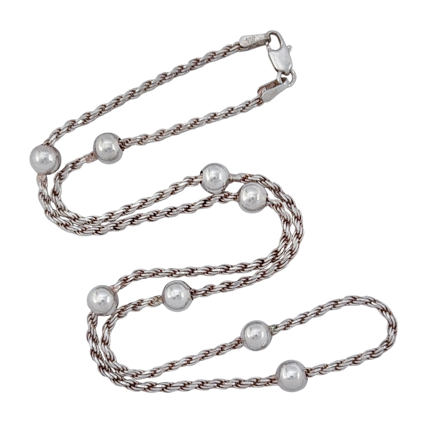 Vintage Sterling Silver 925 Bead Station Necklace 16"