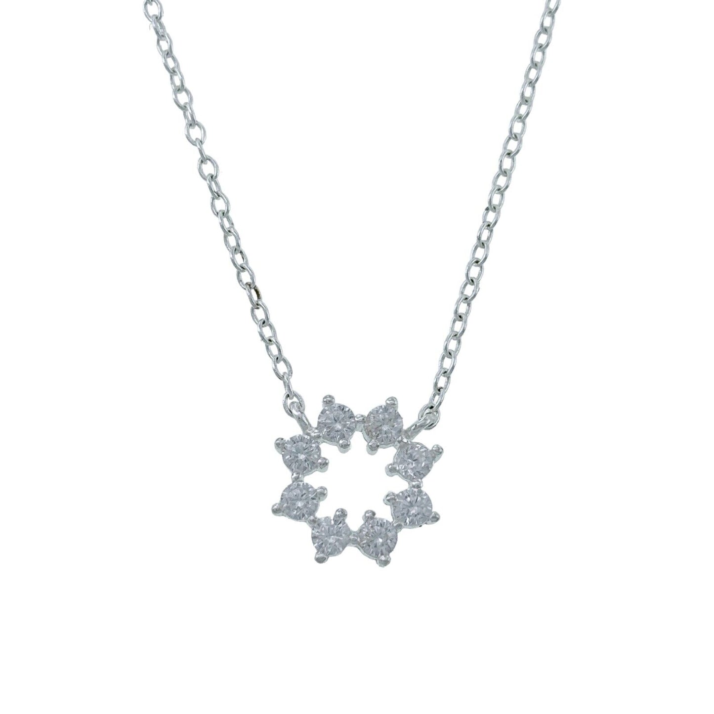 Vintage Sterling Silver Cubic Zirconia Snowflake Pendant Necklace 16"-18"