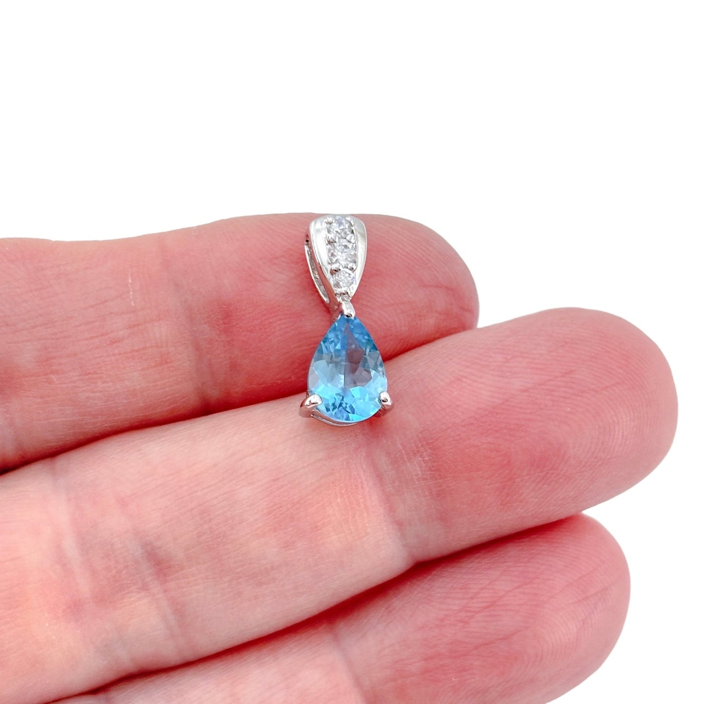 Vintage Sterling Silver 925 Blue Cubic Zirconia Pendant