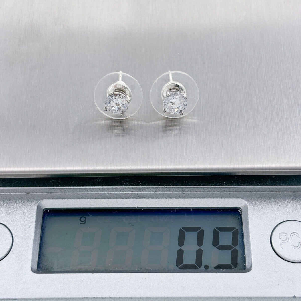 Vintage Sterling Silver 925 Round Cubic Zirconia Stud Earrings