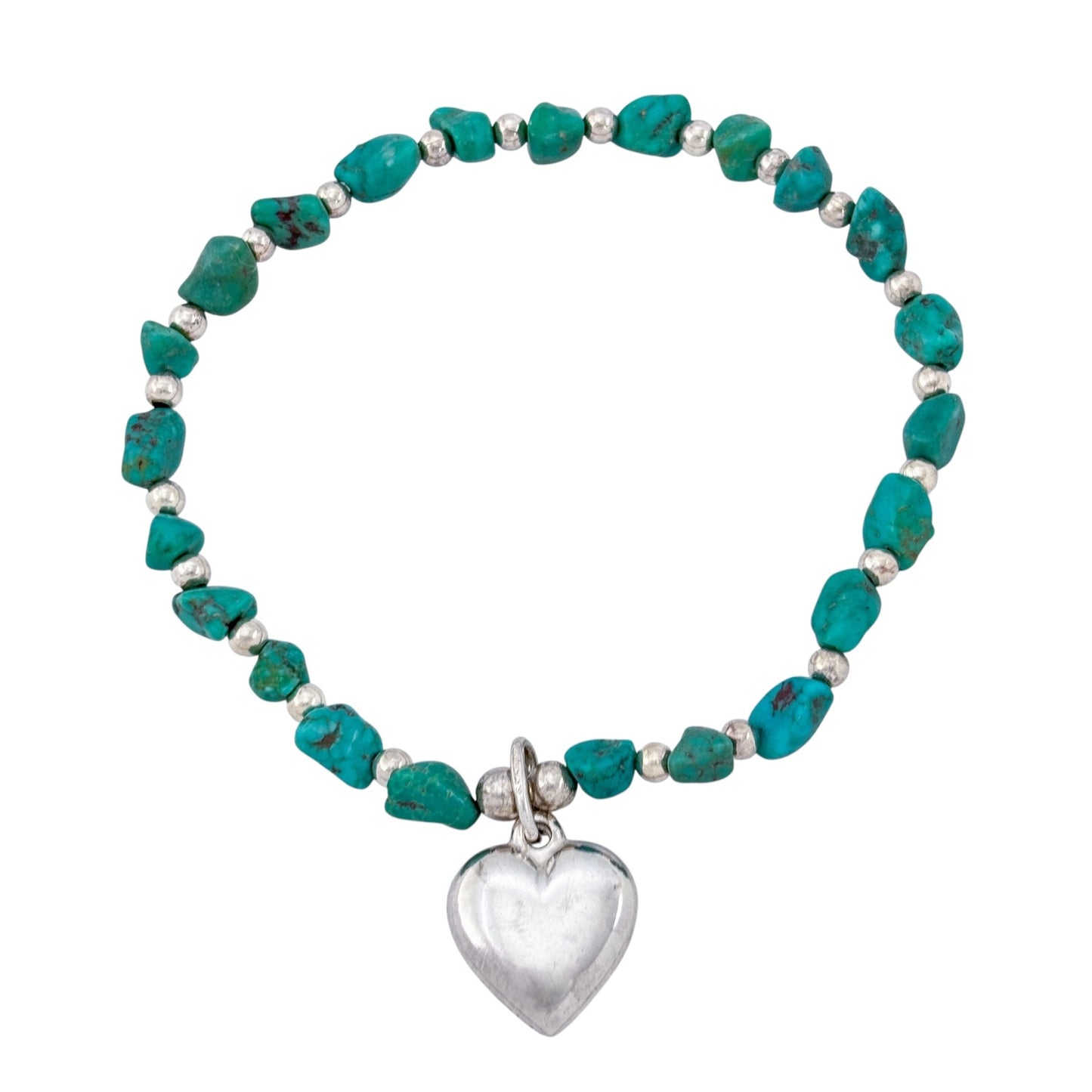 Vintage Sterling Silver 925 Turquoise Heart Bracelet 7"