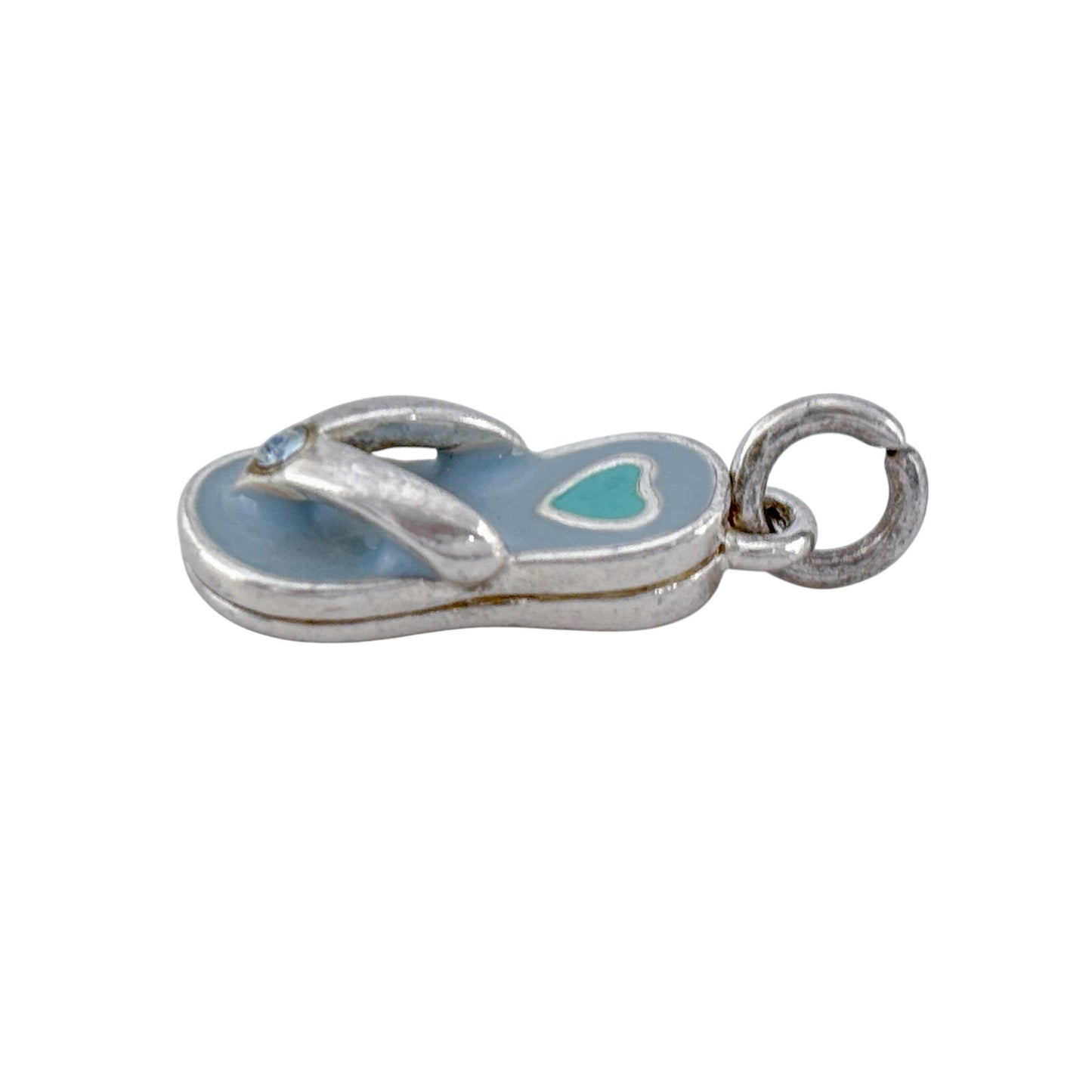 Vintage Sterling Silver 925 Enamel Blue Cubic Zirconia Flip Flop Charm