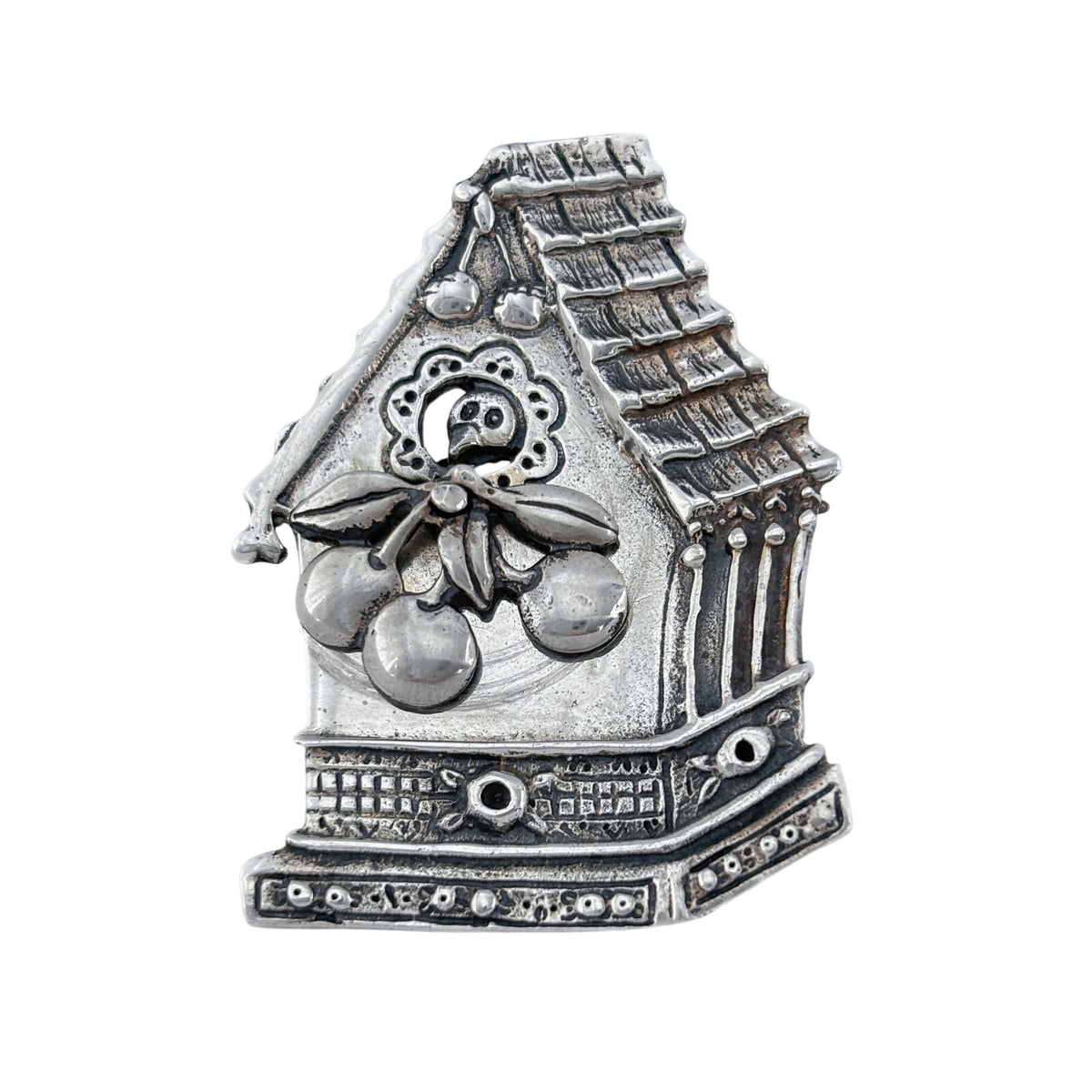 Vintage Mary Engelbreit Sterling Silver 925 Birdhouse Cherry Brooch