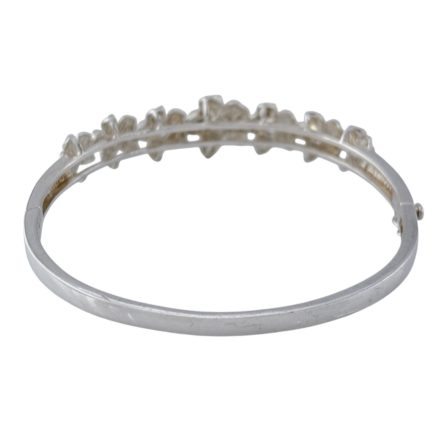 Vintage Sterling Silver 925 Cubic Zirconia Plumeria Bangle 6.75"