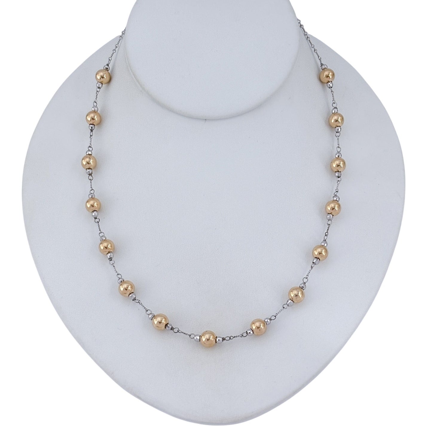 Vintage Sterling Silver 925 10K Gold-Filled Bead Station Necklace 17.5"