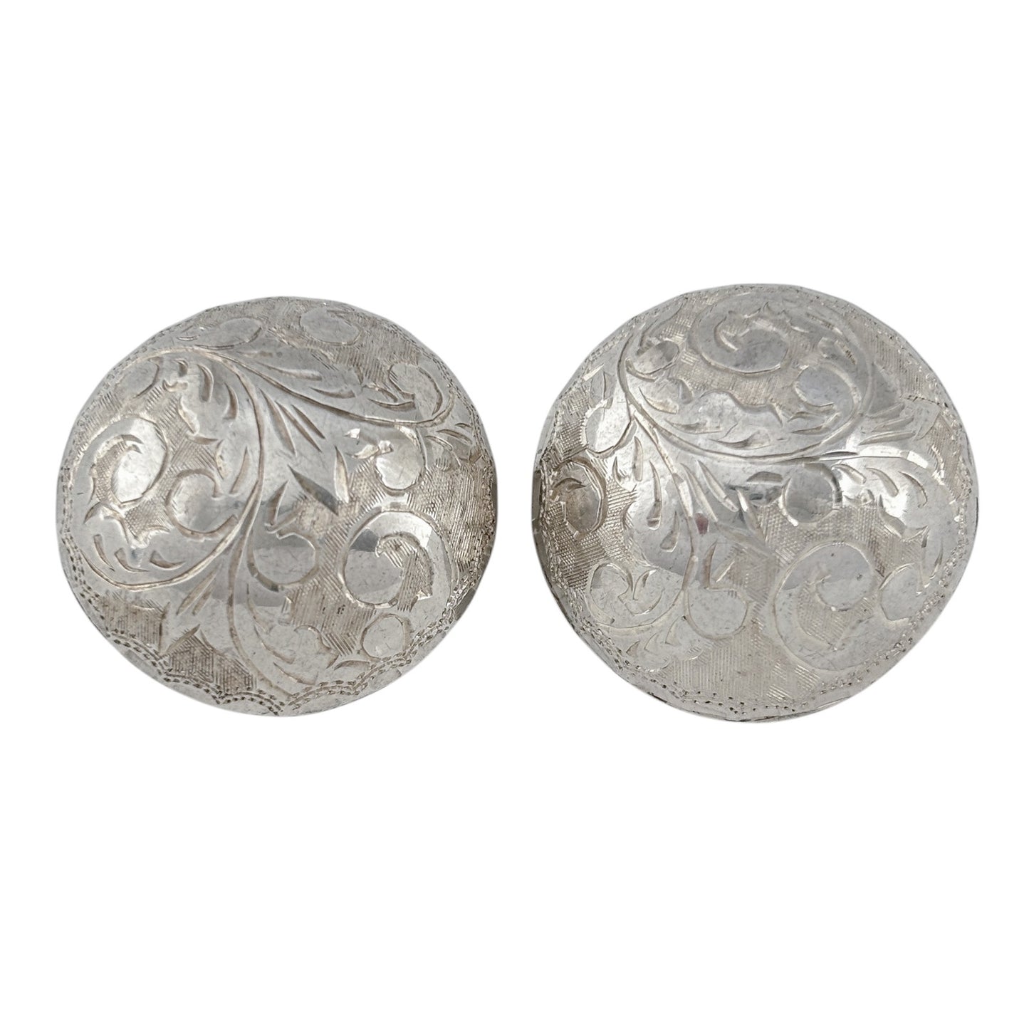 Vintage Sterling Silver 925 Floral Etched Clip On Earrings