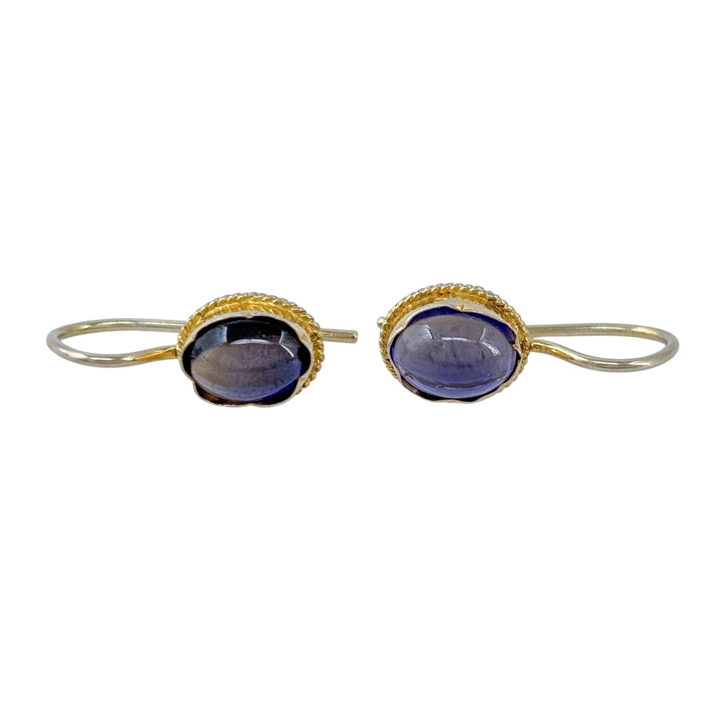 Estate Gold-Tone Sterling Silver 925 Purple Glass Drop Earrings