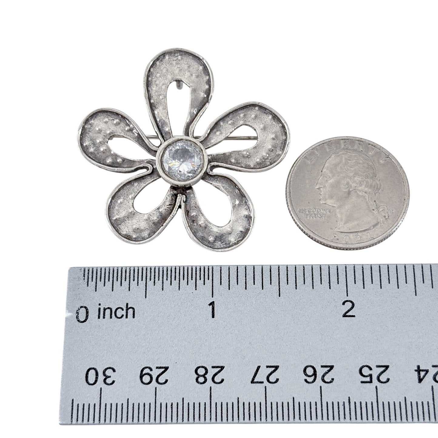 Vintage Silpada Sterling Silver 925 Cubic Zirconia Flower Brooch I1540