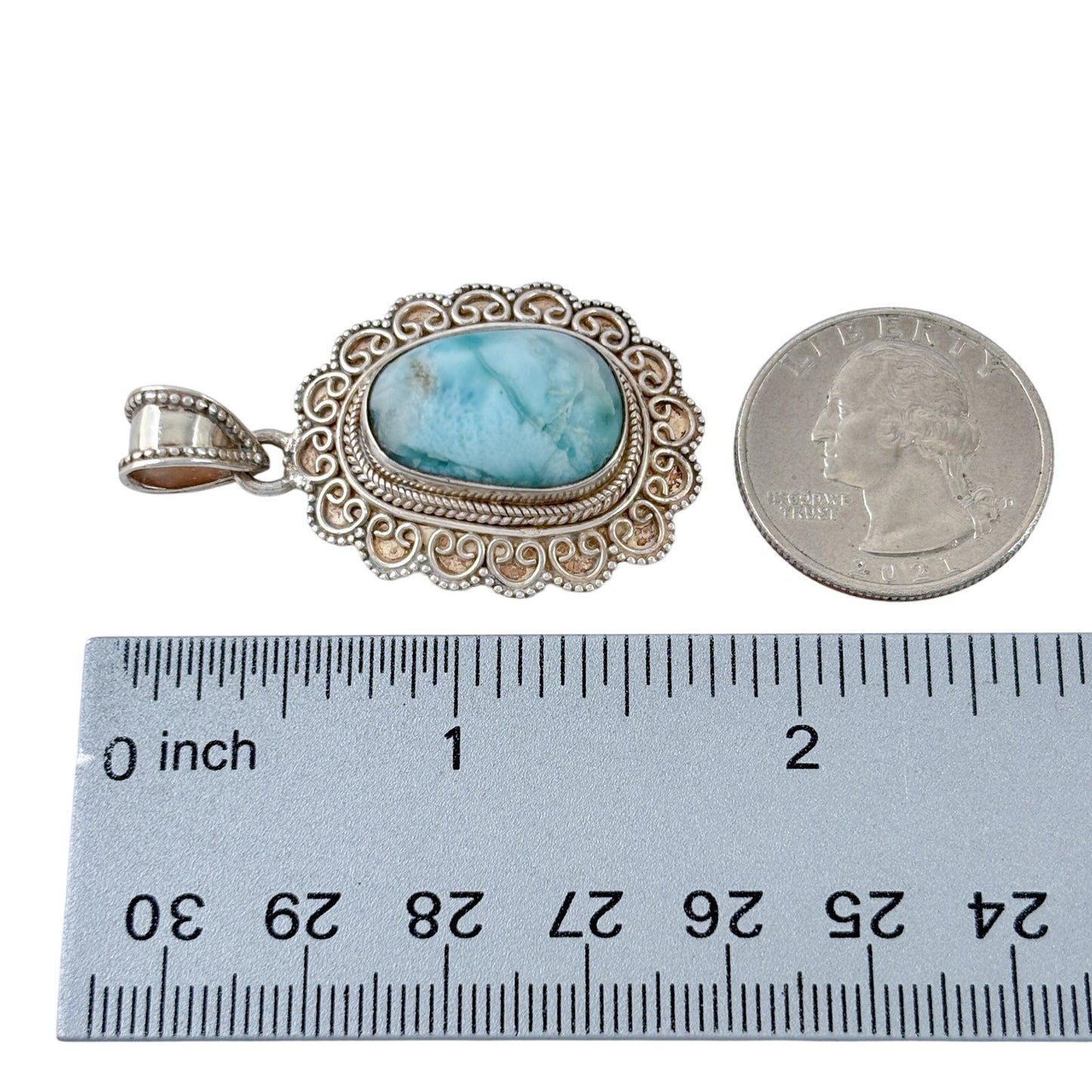 Vintage Sterling Silver 925 Larimar Filigree Pendant