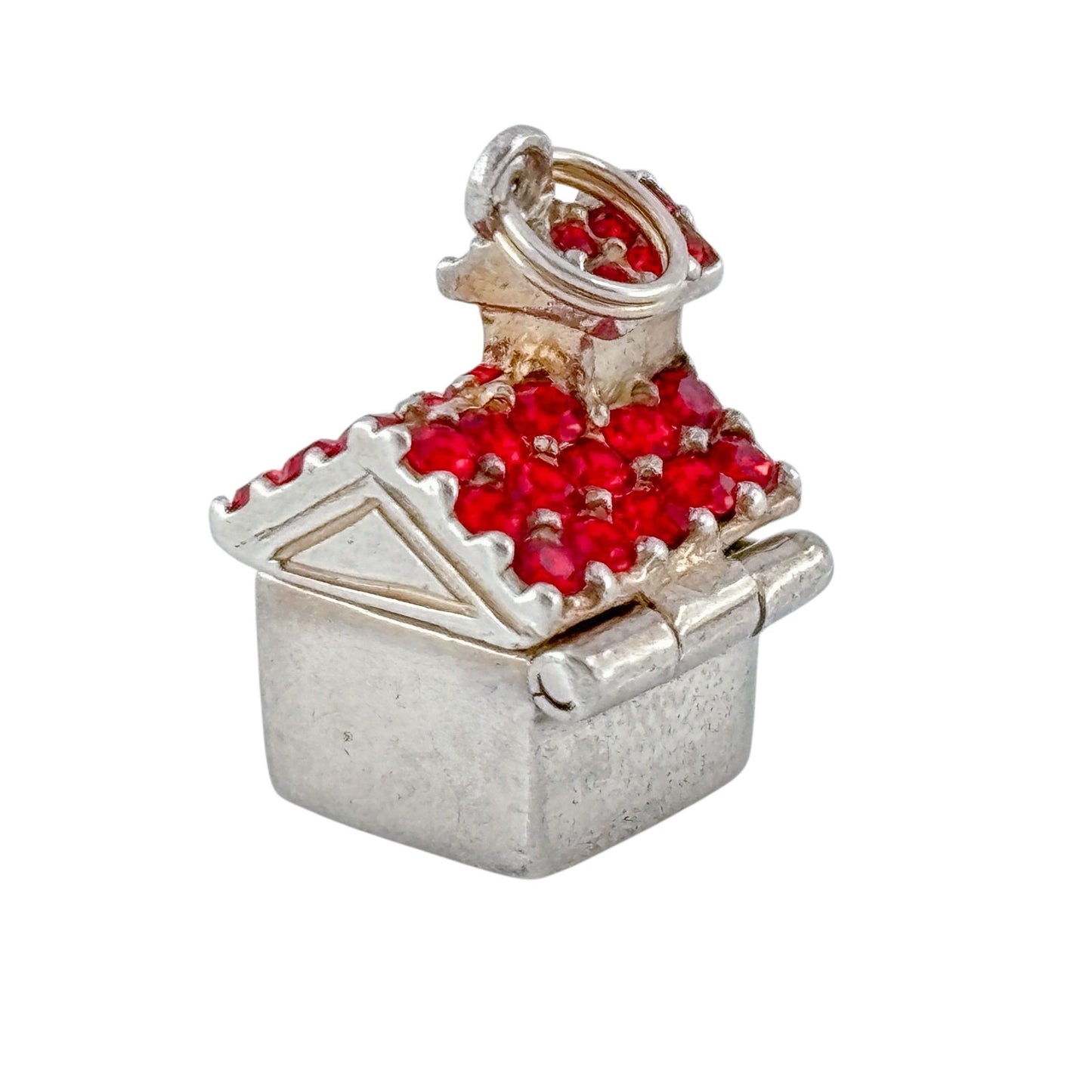 Vintage Jezlaine Sterling Silver 925 Red Crystal Schoolhouse Charm