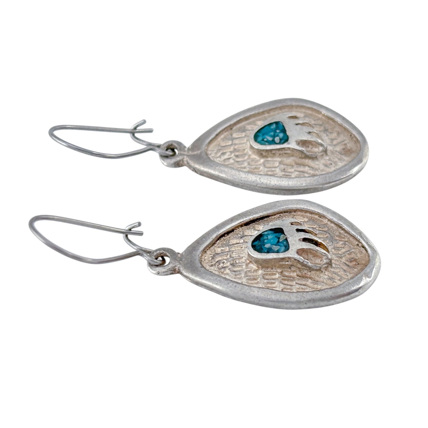 Vintage Sterling Silver 925 Turquoise Bear Dangle Earrings