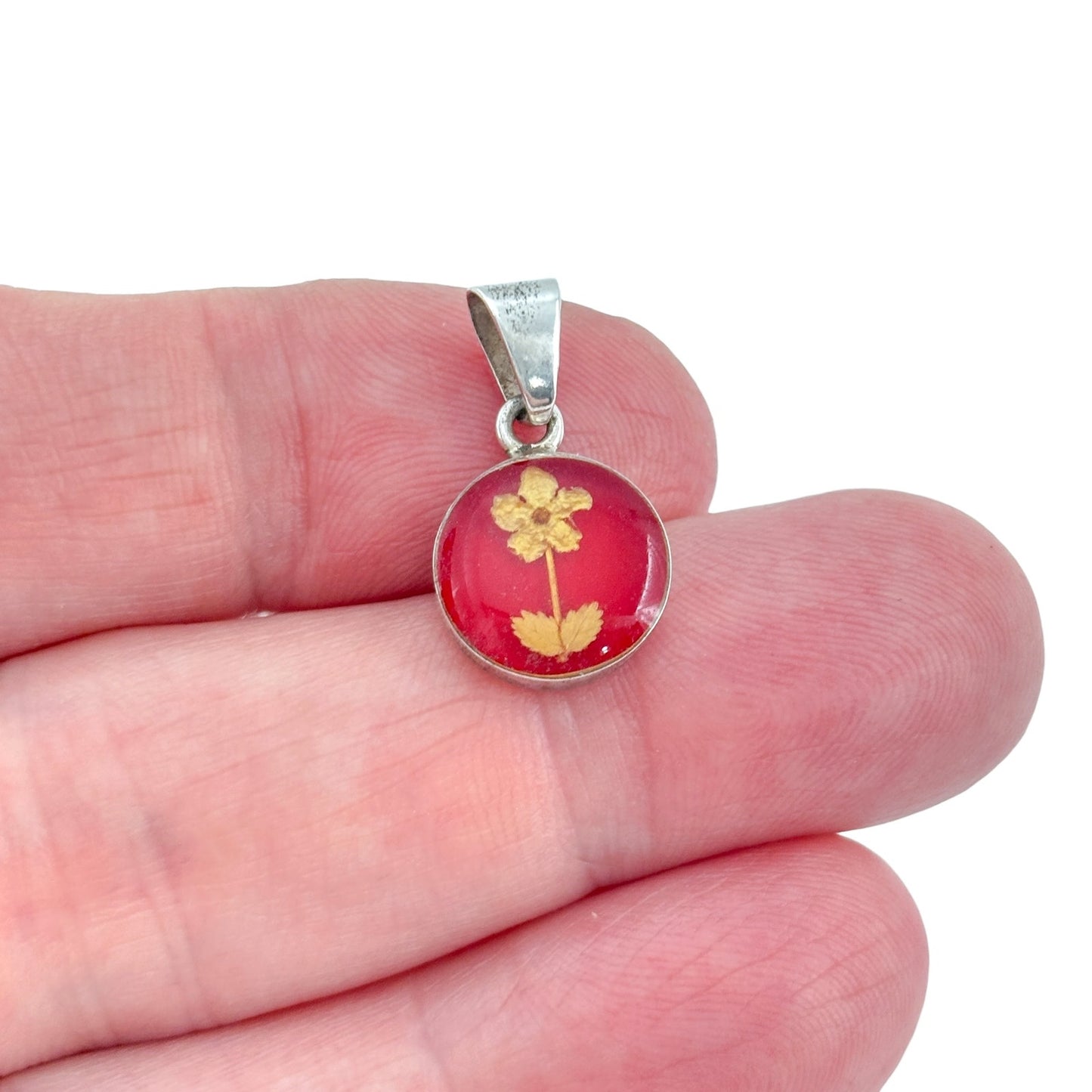 Copied - Vintage Sterling Silver 925 Red Pressed Flower Pendant