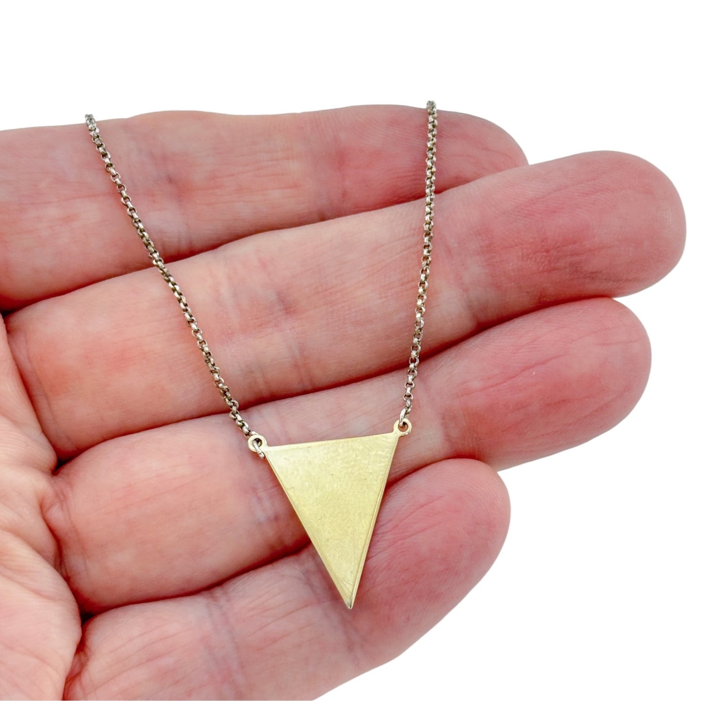 Vintage Sterling Silver 925 Mixed Metal Triangle Necklace 16-18"