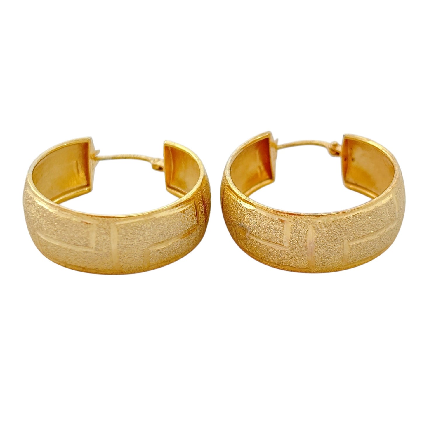 Vintage Gold-Tone Sterling Silver 925 Textured Hoop Earrings